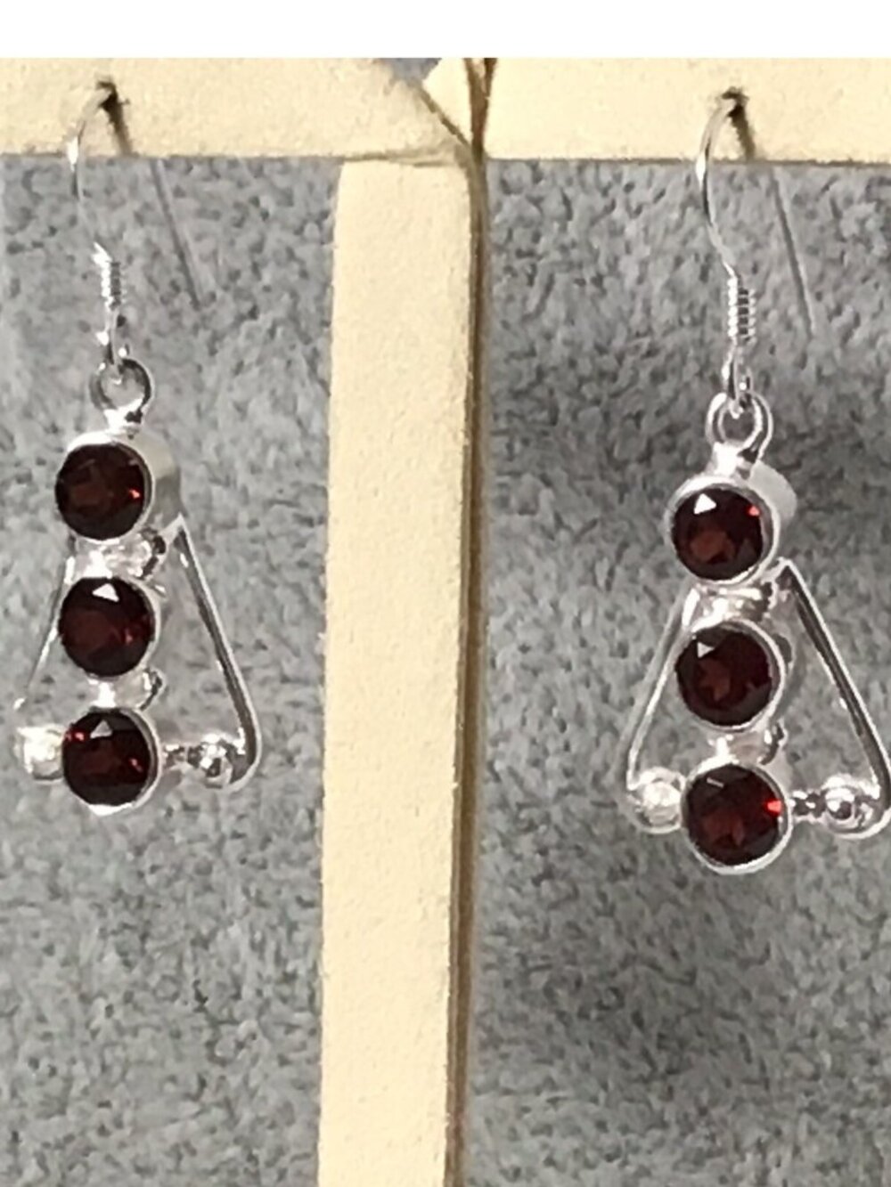 Sterling Silver Rhodolite Garnet Earrings Contemporary Dangle 1.25” New - Picture 8 of 8